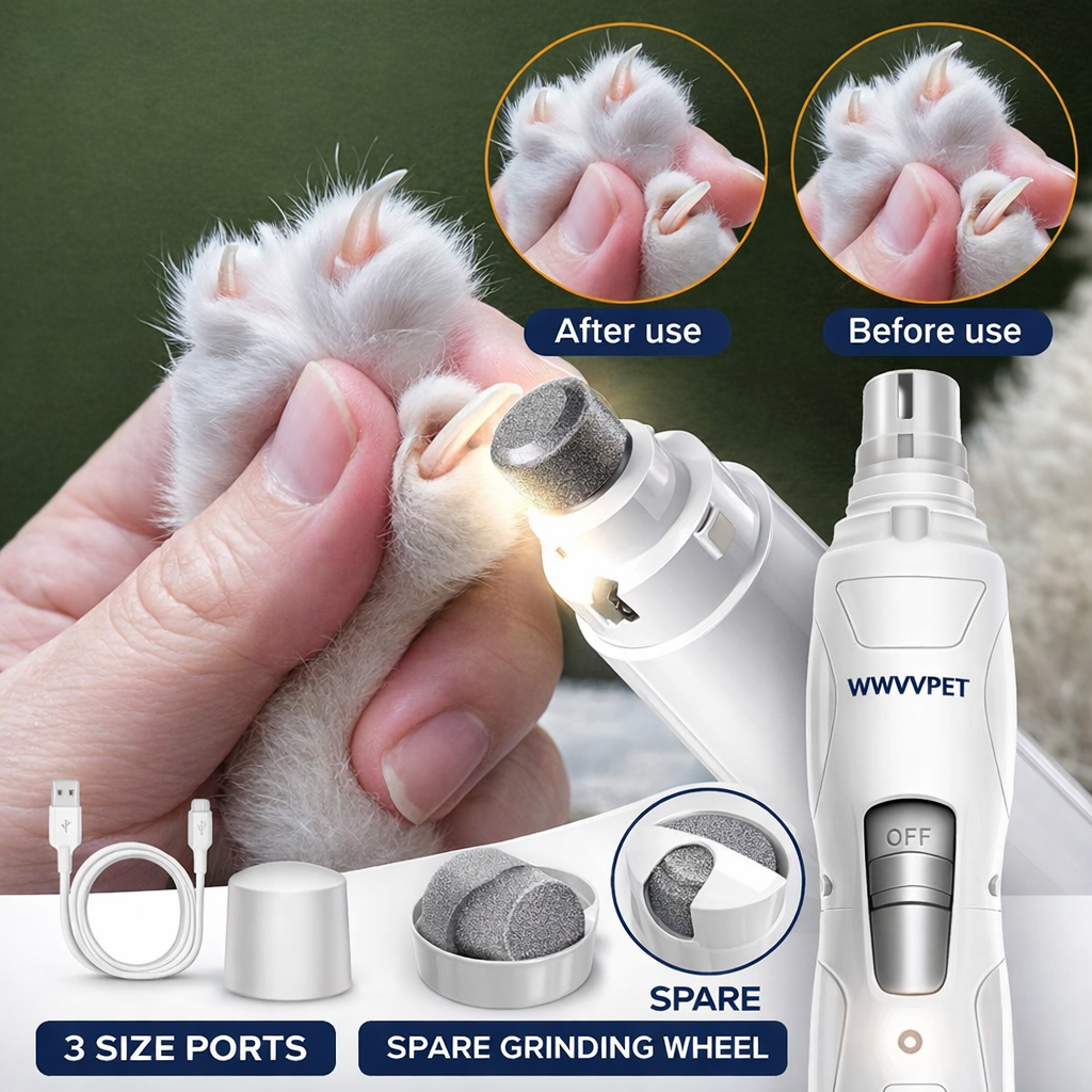 LED Pet Nail Grinder – Quiet & Safe Nail Trimmer for Dogs & Cats
